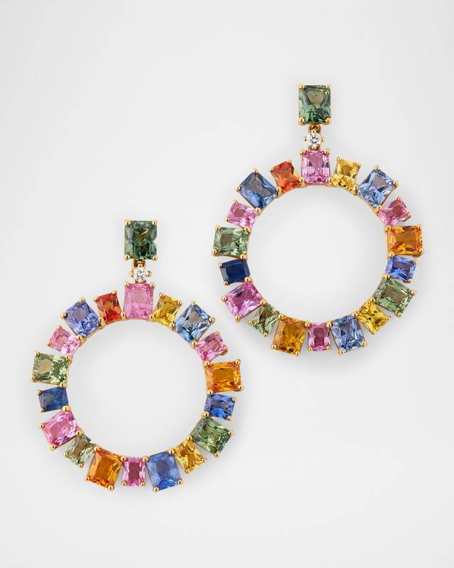 Limited Edition 18K Yellow Gold Multi Sapphire Hoop Earrings with Diamonds